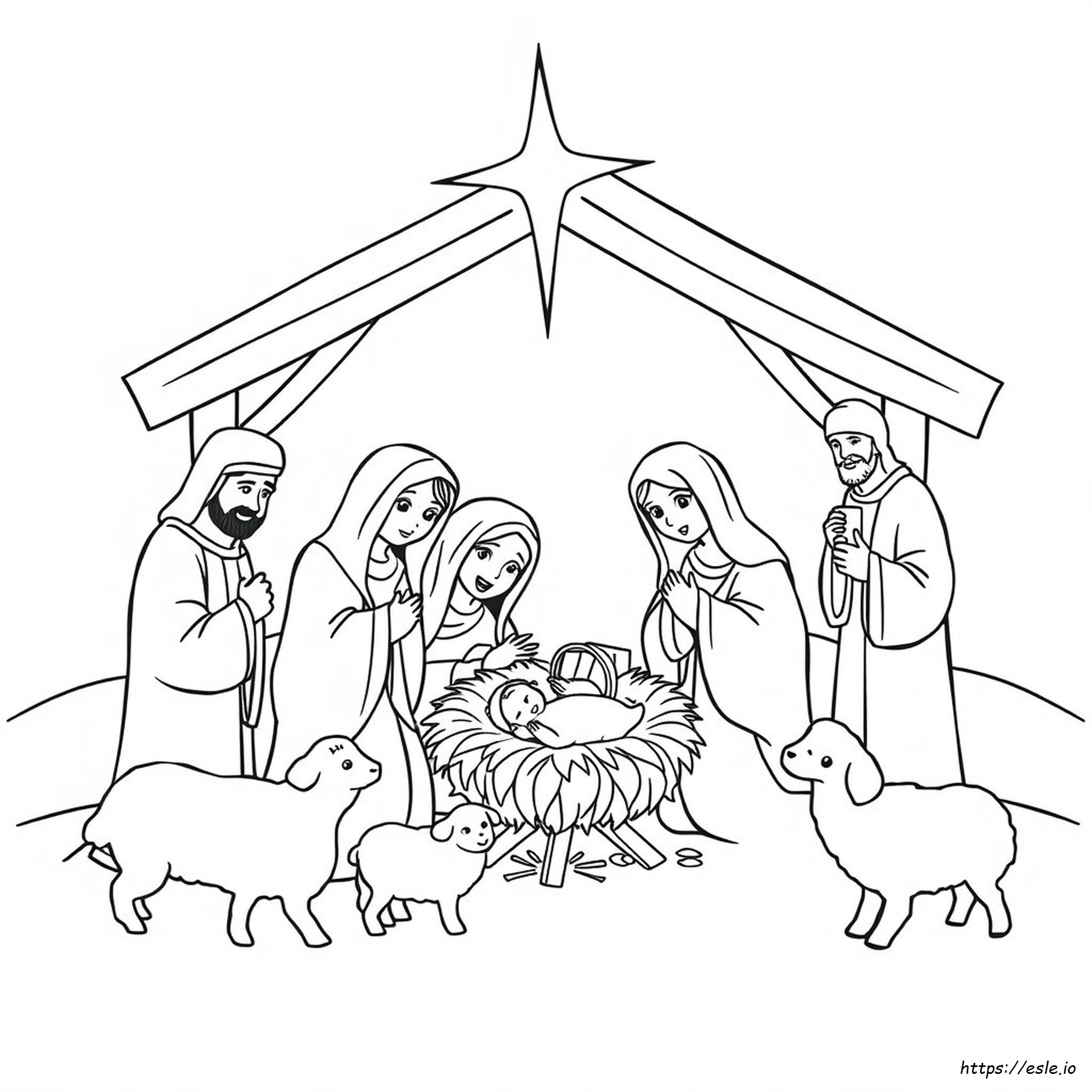 Gambar Mewarnai Adegan Natal Untuk Anak Prasekolah