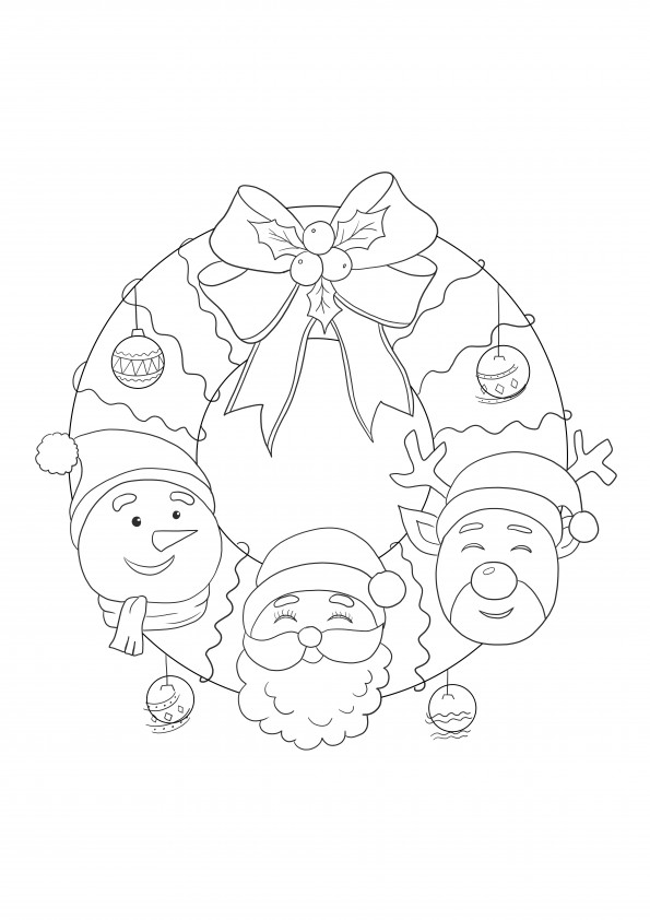 Simple and detailed winter wreath free to download and color sheet