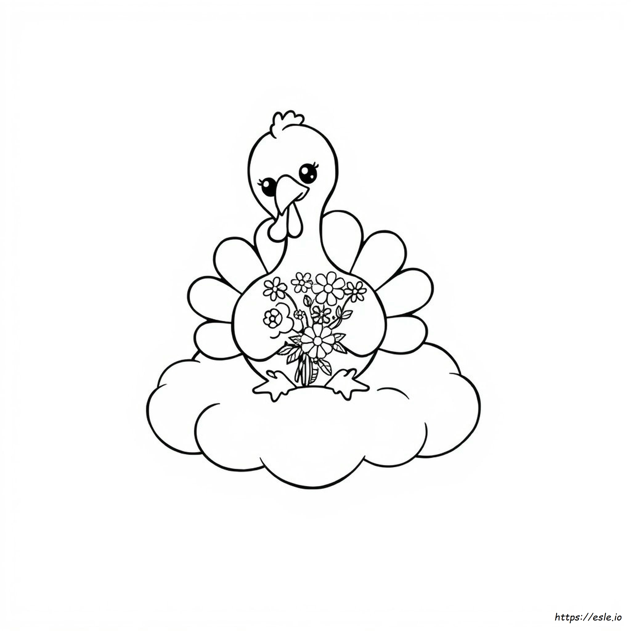 Kawaii Kalkun Gambar Mewarnai Gratis