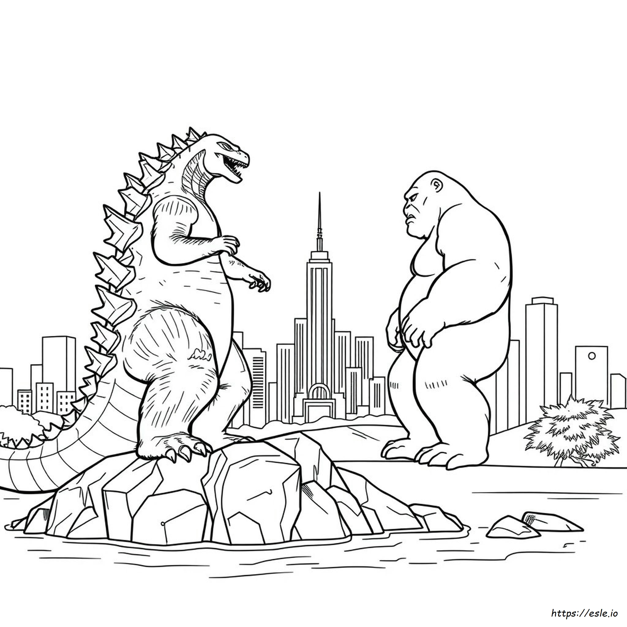 Godzilla Realistis Vs Kong Gambar Mewarnai