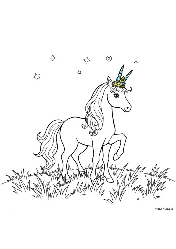 Unicorn With Crown Coloring Page