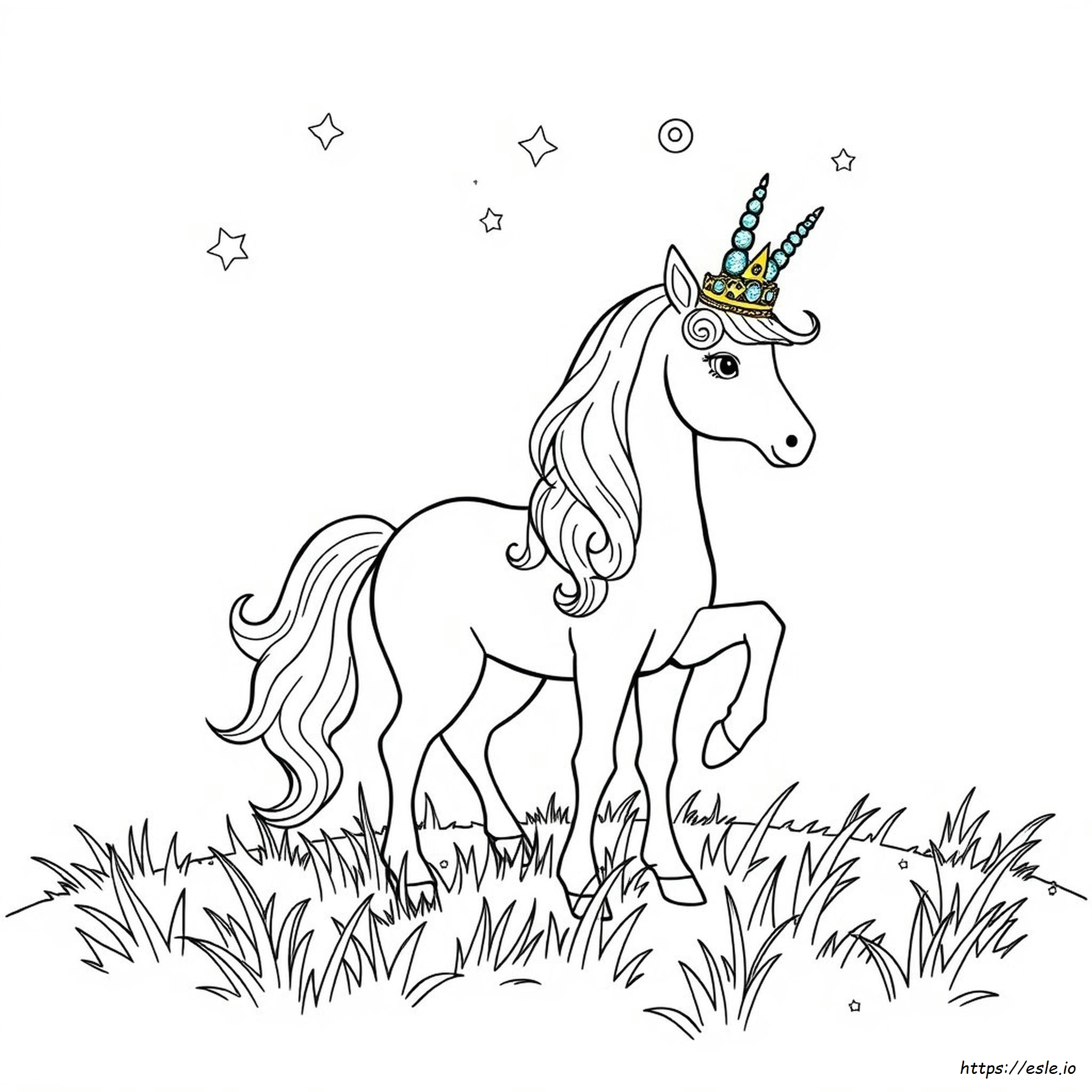 Unicorn With Crown Coloring Page