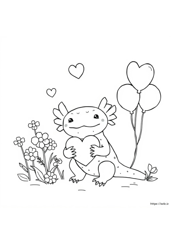 Valentines Axolotl Coloring Page