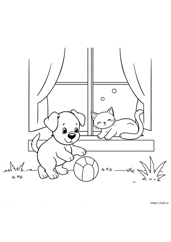 Puppy And Cat Coloring Pages