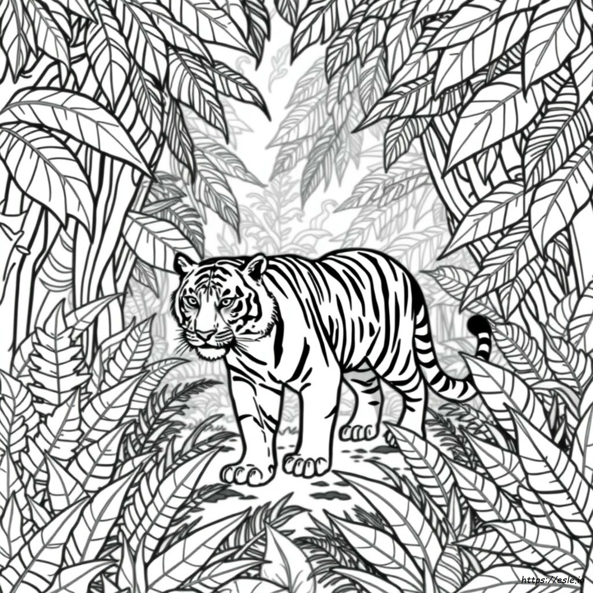 Tiger In Jungle Coloring Page