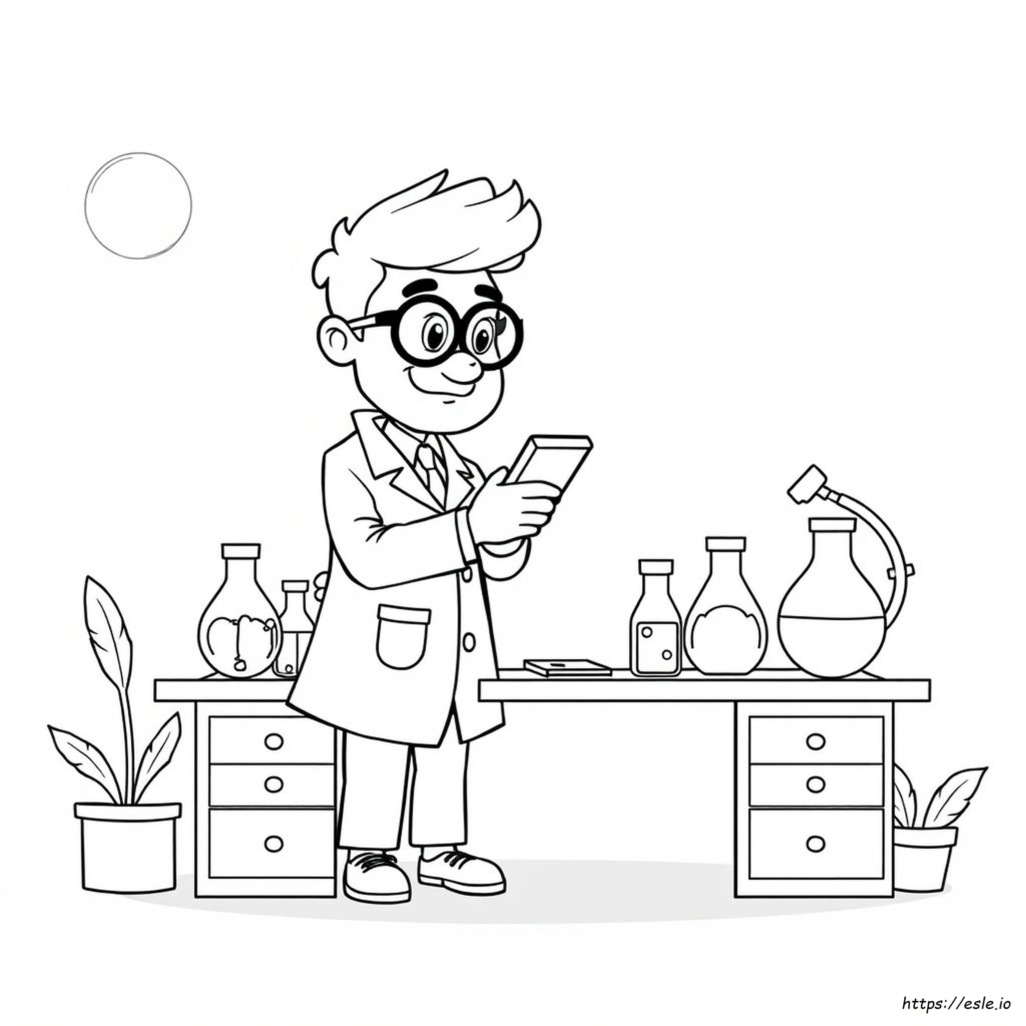 Cartoon Scientist Coloring Page