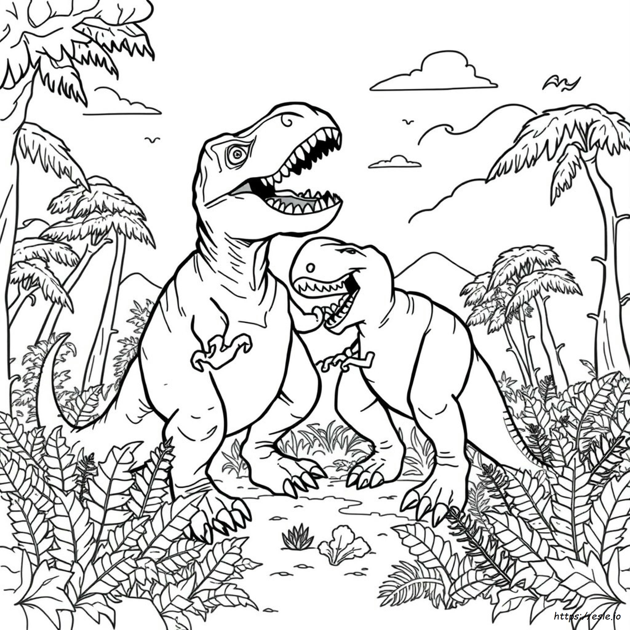 T Rex Battle Coloring Pages