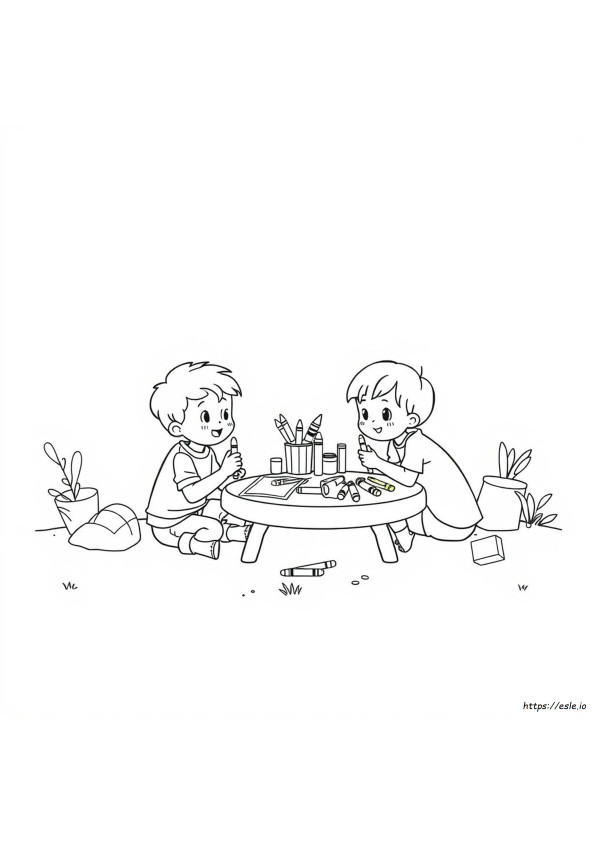 Kids Playing Coloring Page