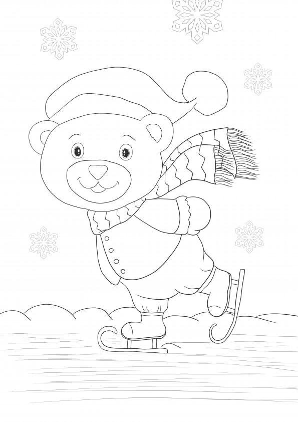 Bear skating on ice-free coloring and downloading image