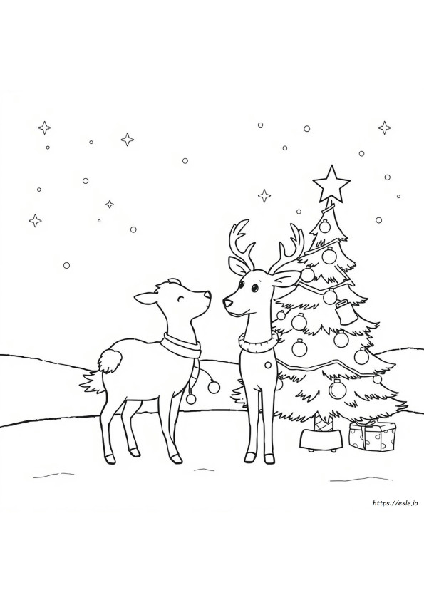 Reindeer Christmas Tree Coloring Pages