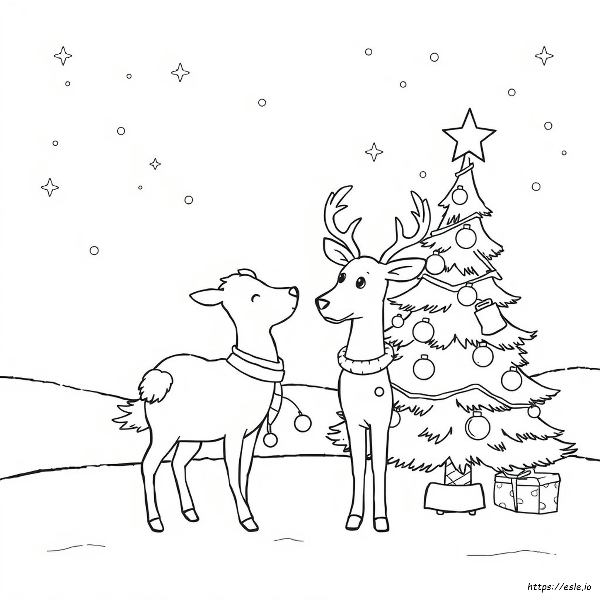 Rusa Pohon Natal Gambar Mewarnai