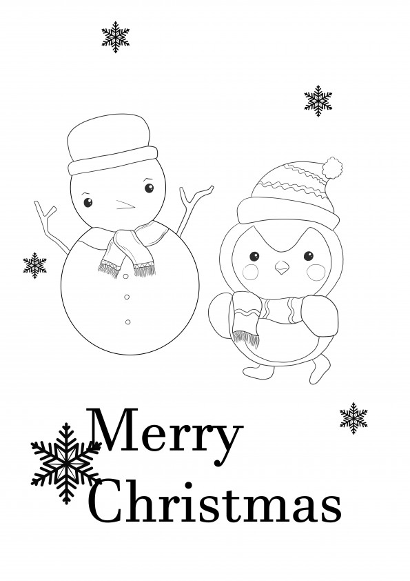 Manusia salju dan burung hantu lucu yang mengucapkan Selamat Natal gratis untuk diunduh atau disimpan untuk gambar nanti