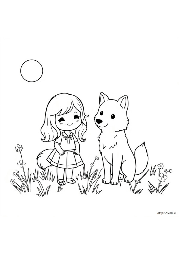 Kawaii Girl Coloring Pages Wolf
