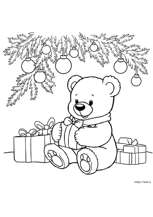 クリスマス テディベア ぬりえ