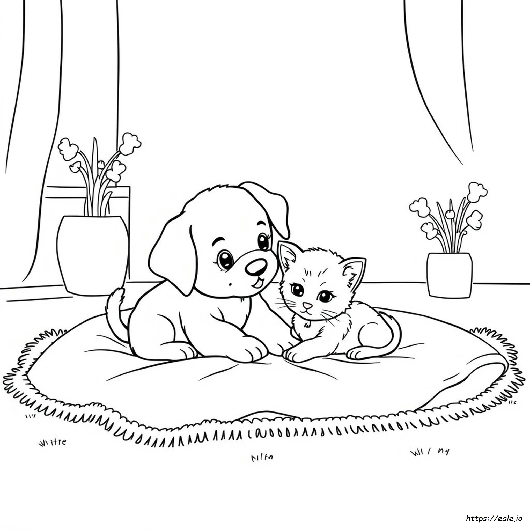Puppy And Kitten Colouring Pages