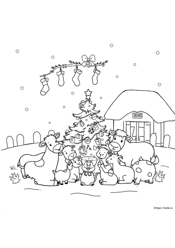 クリスマス農場の動物たちの塗り絵