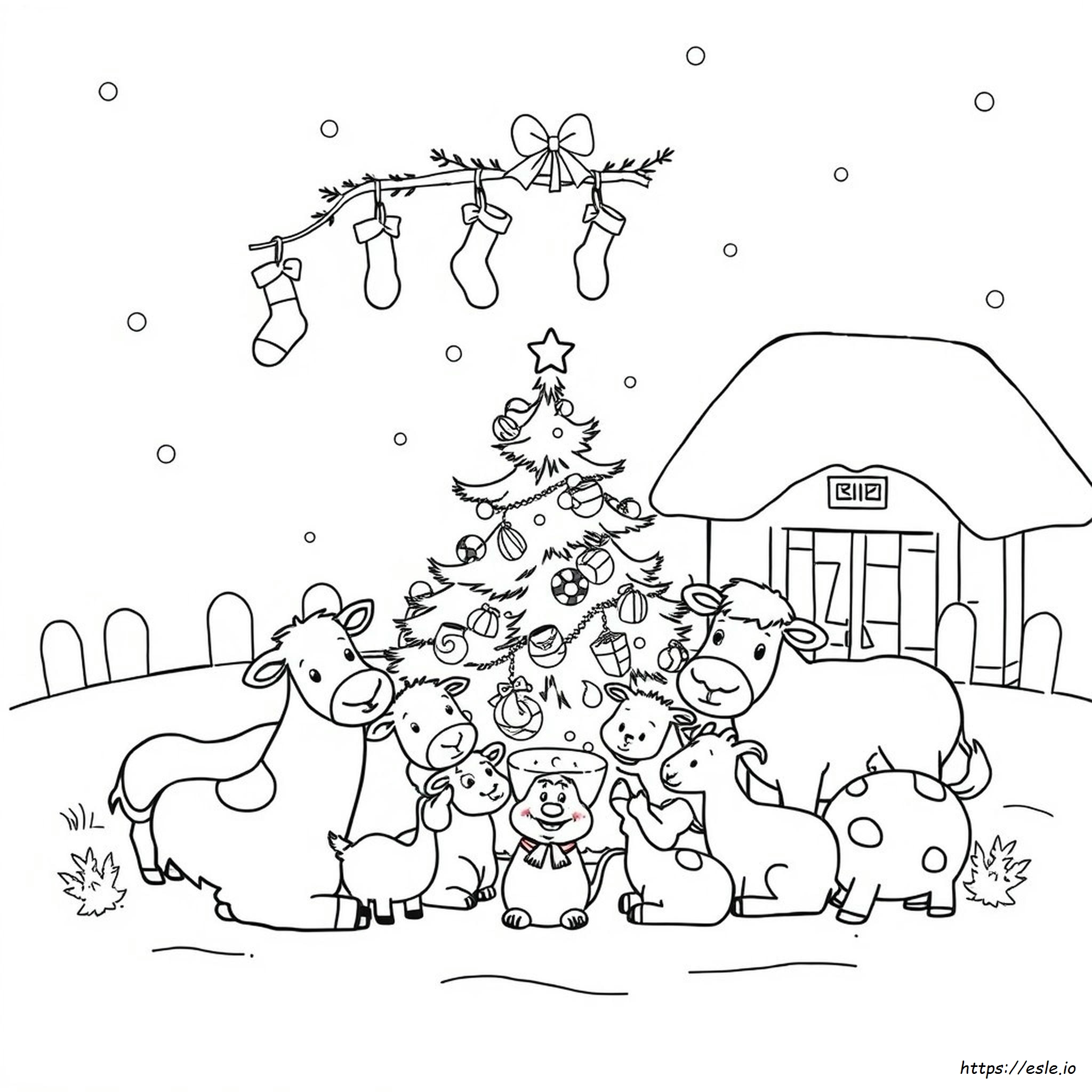 Christmas Farm Animal Coloring Pages