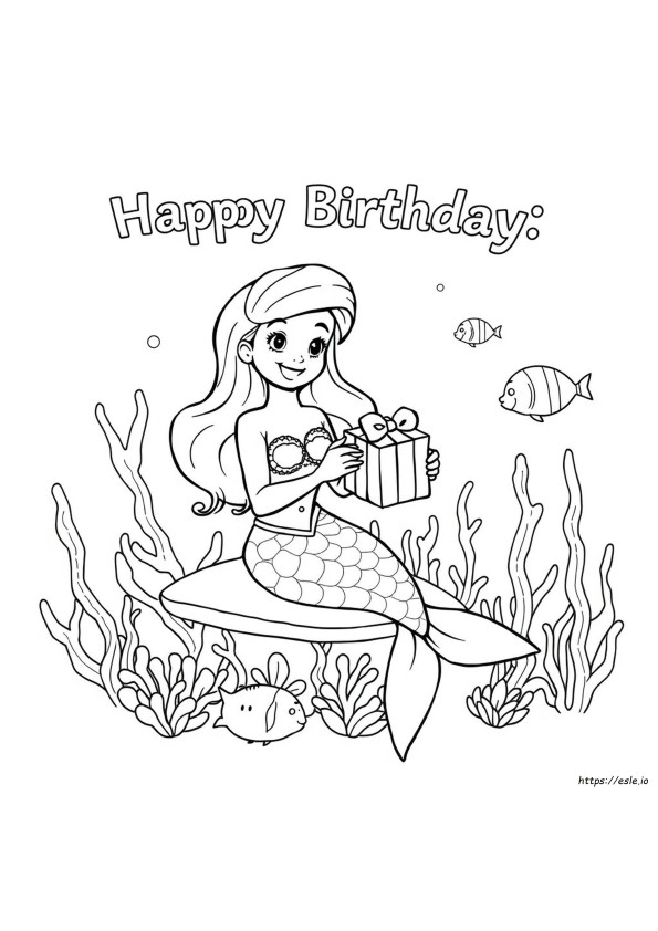 Mermaid Happy Birthday Coloring Pages