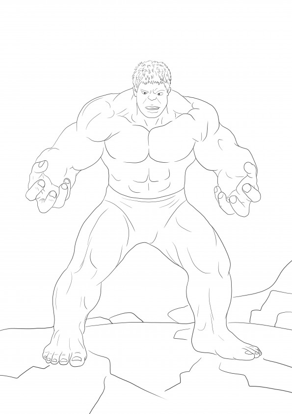 Cetakan gratis Hulk yang marah untuk diwarnai untuk diajarkan tentang pahlawan Marvel