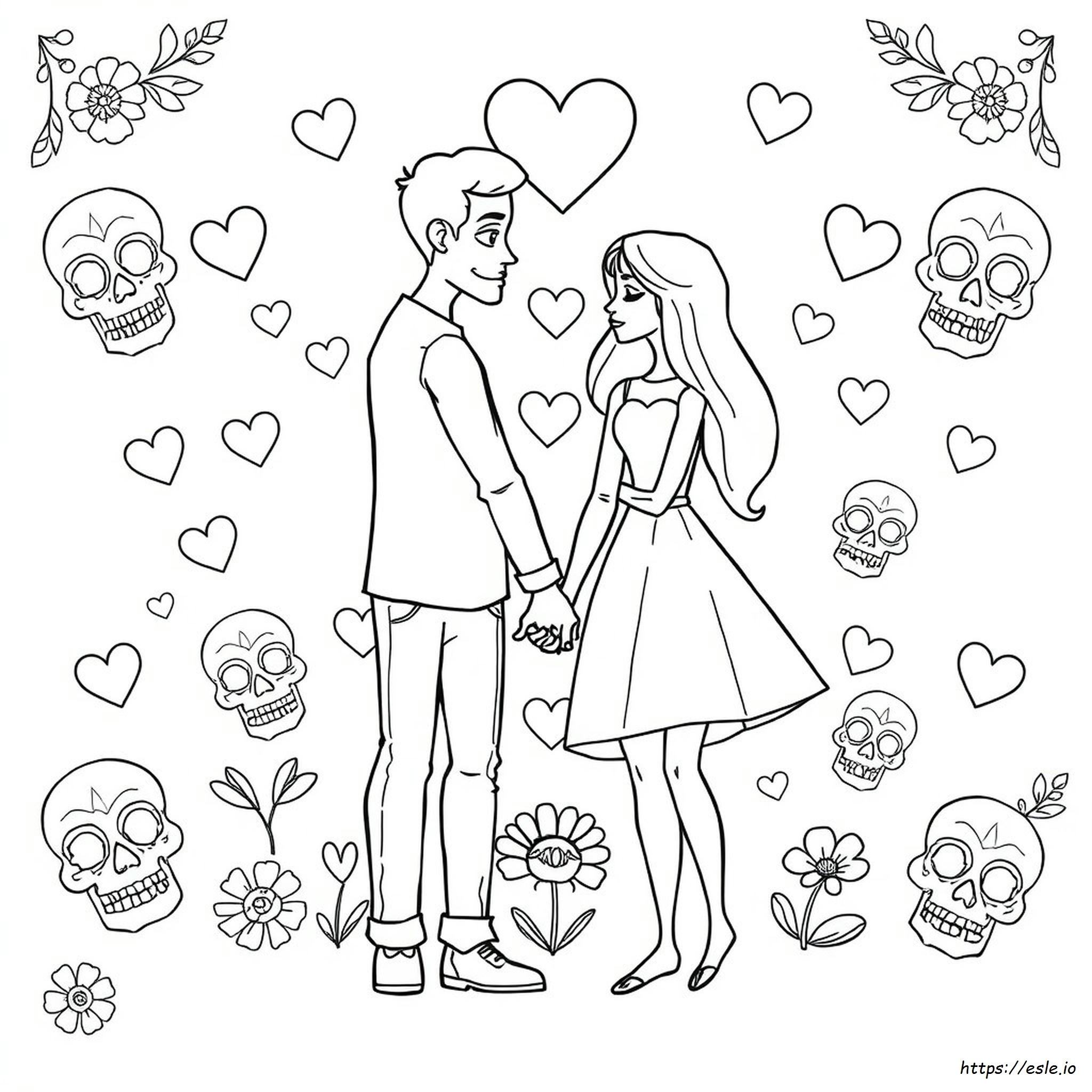 Gambar Mewarnai Pasangan Tengkorak Gula Cinta
