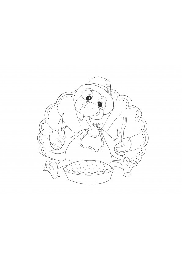 Funny turkey eating a Thanksgiving dinner to download or print for free