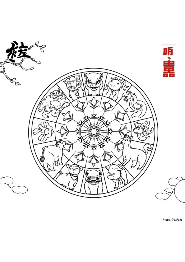 Roda Zodiak Cina Gambar Mewarnai