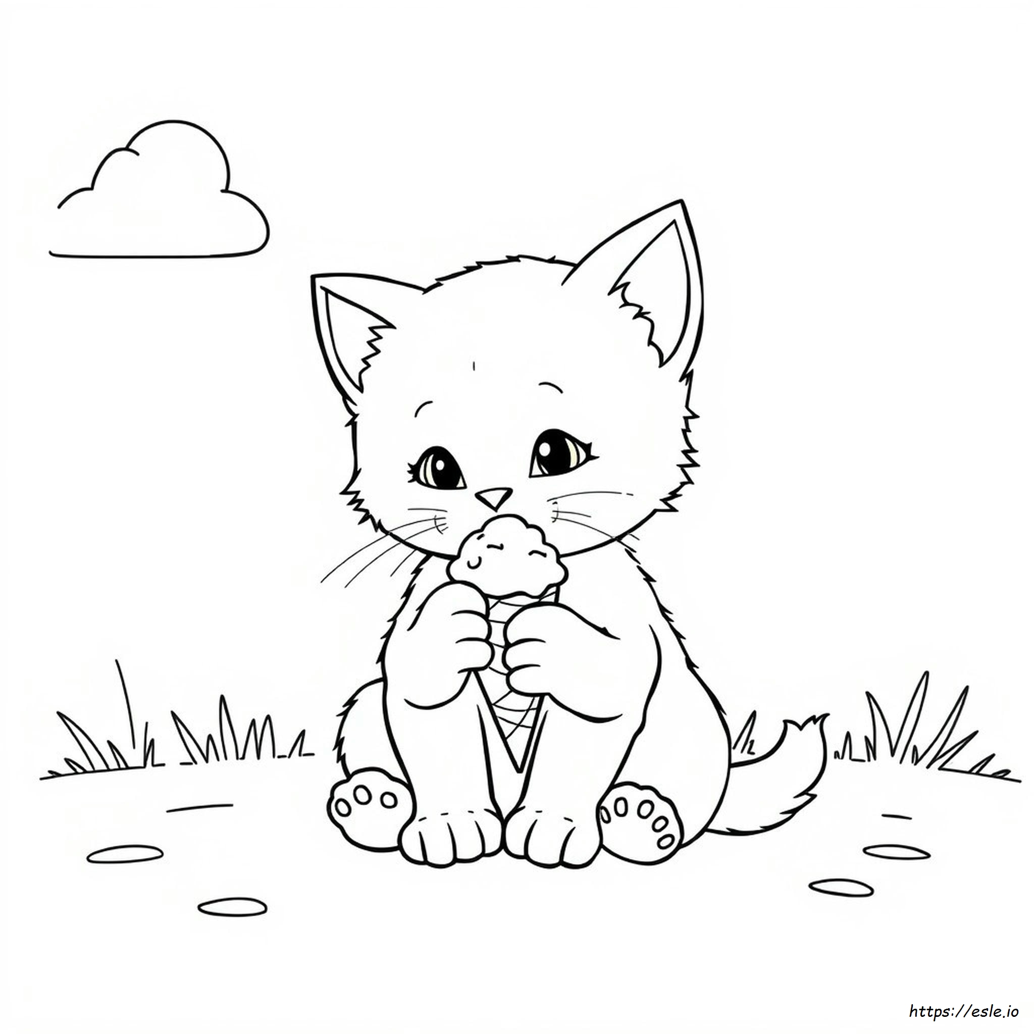Dondurma Yiyen Kedi Yavrusu Boyama Sayfası