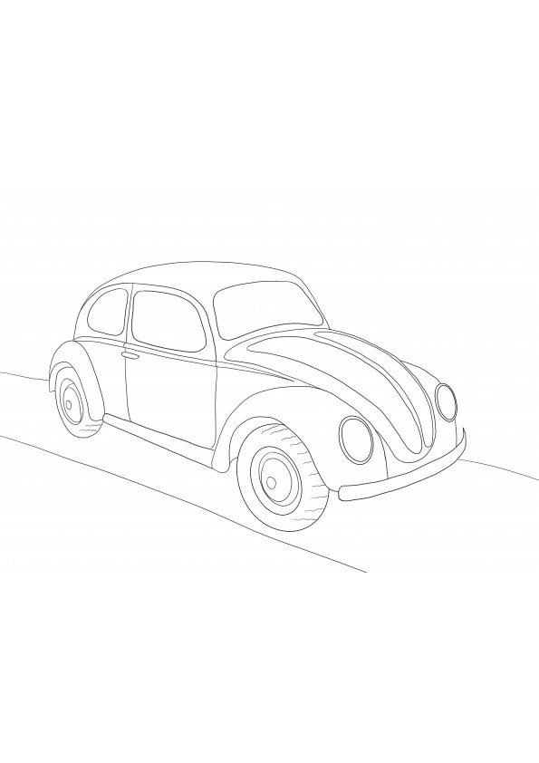 Volkswagen Beetle, daha sonraki bir resim için boyamak veya kaydetmek için ücretsiz yazdırılabilir