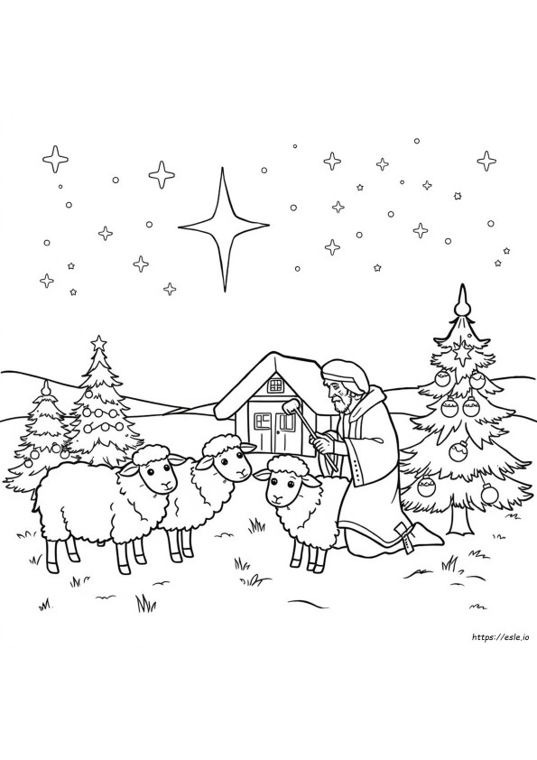 Shepherds Christmas Coloring Page