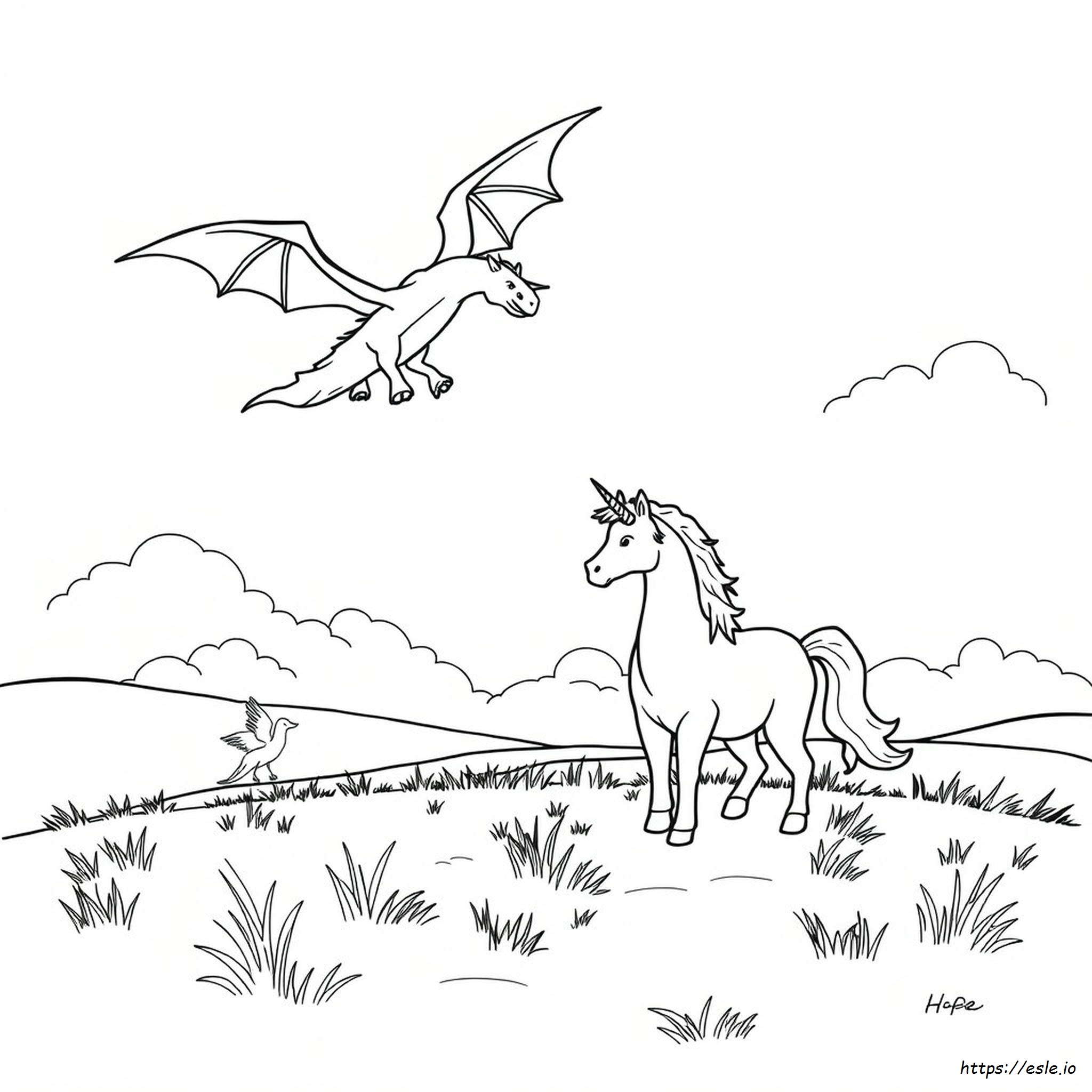 Dragon And Unicorn Coloring Pages
