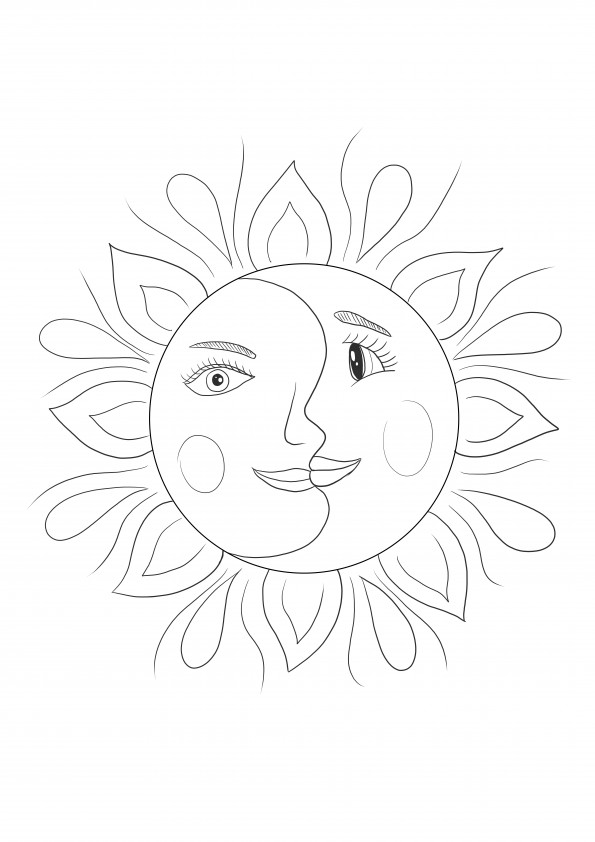 Soleil et Lune dans le style d'art psychédélique pour les amateurs d'art-enfants ou adultes
