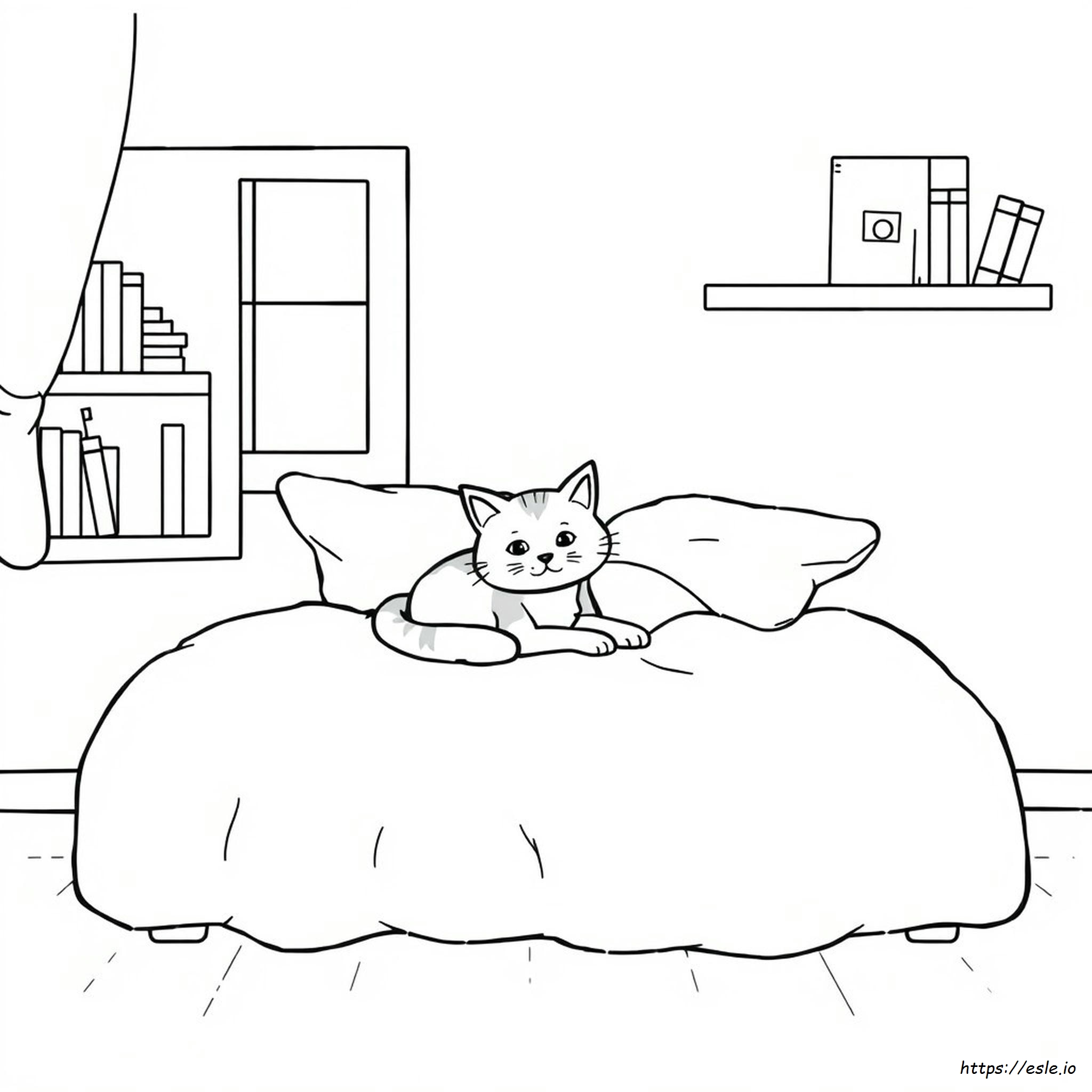 Kedi Yatağı Boyama Sayfası