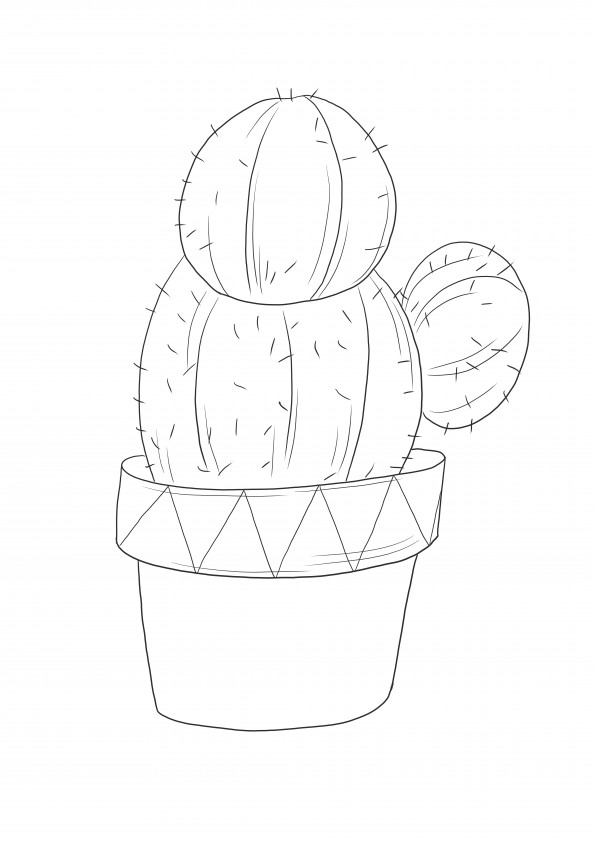 Ein einfaches Malblatt eines Kaktus in einem Topf zum kostenlosen Ausdrucken