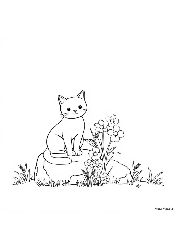 Cat And Flower Coloring Pages