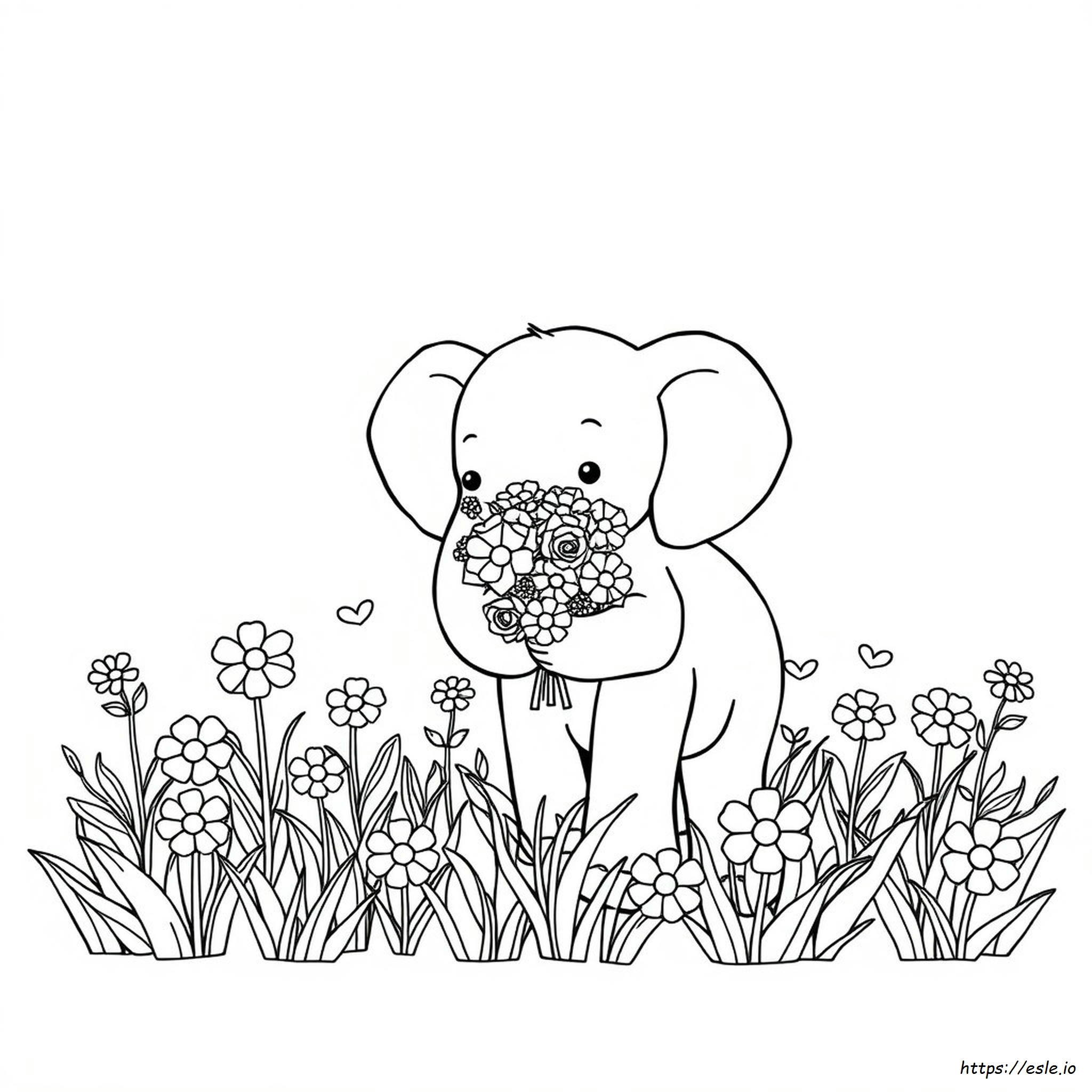 Gajah Dengan Bunga Gambar Mewarnai