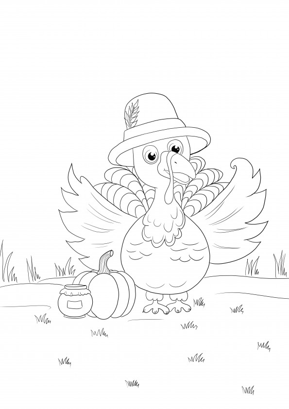 Funny Thanksgiving turkey coloring image for free printing