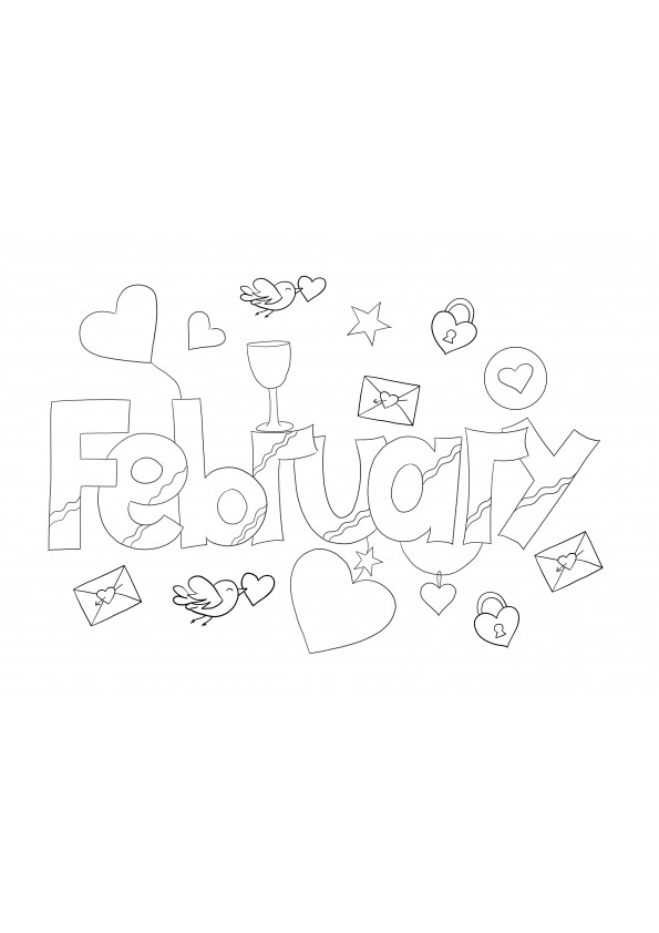 Mewarnai kartu Valentine di bulan Februari untuk diunduh atau dicetak secara gratis