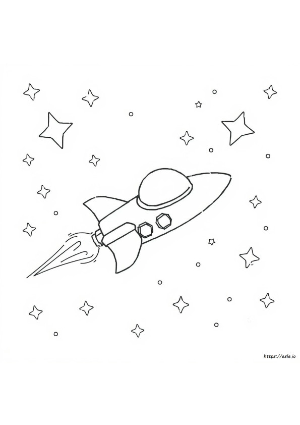 星空を飛ぶロケットのぬりえ