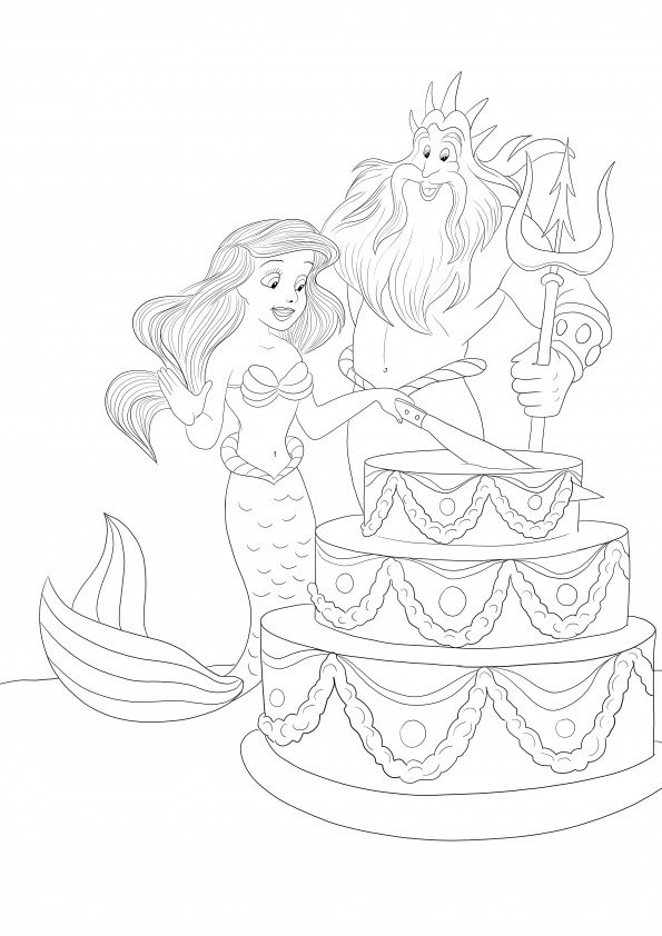 A party for Ariel coloring page for free printing and coloring