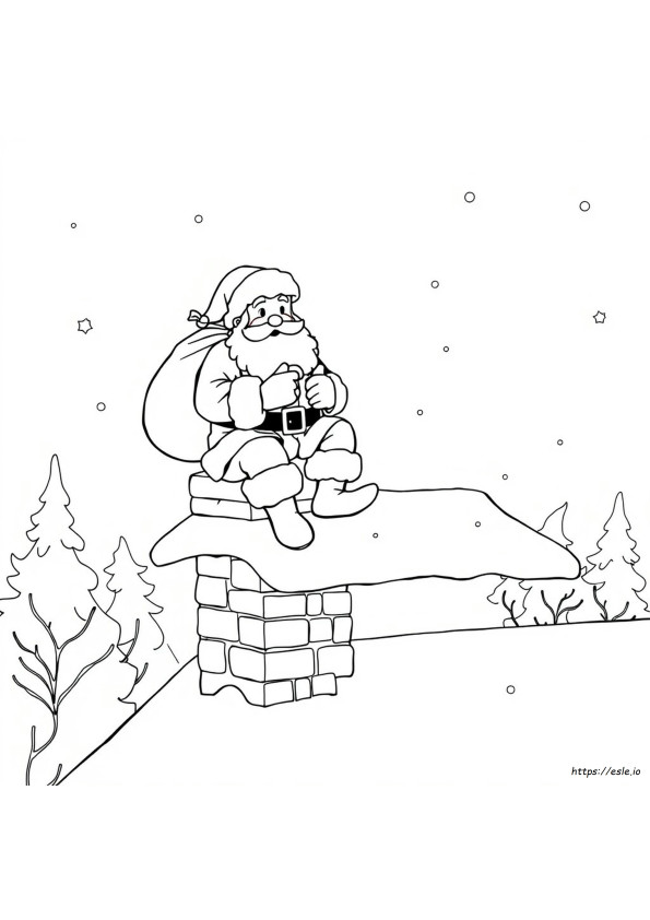 Santa On Roof Coloring Page