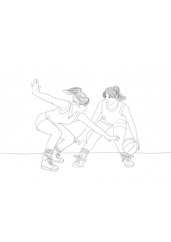 Colorare ușoară a doi jucători de baschet gratuit pentru imprimare și descărcare