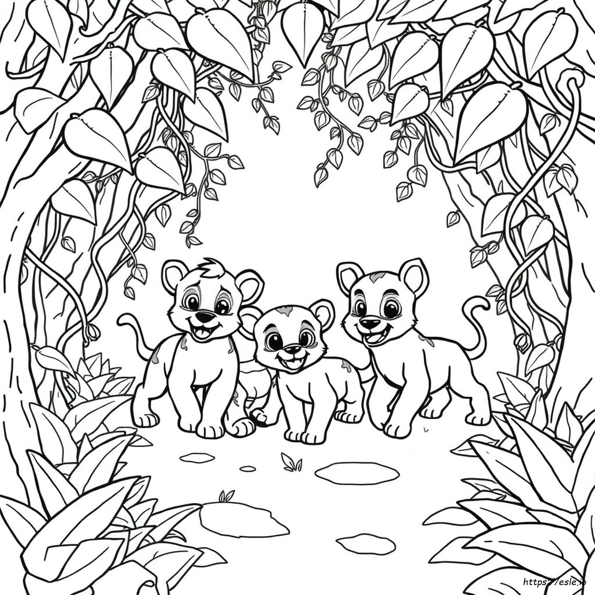 Jungle Pups Coloring Page