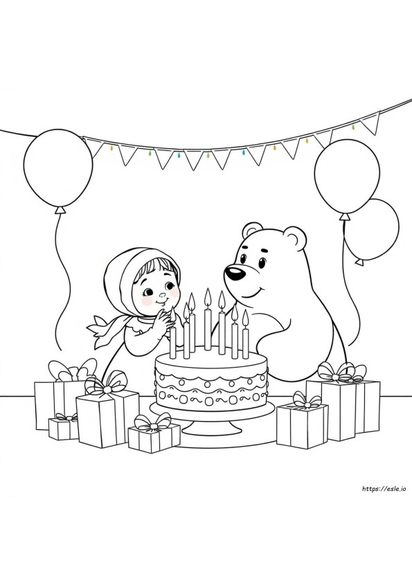 Birthday Masha And The Bear Coloring Pages