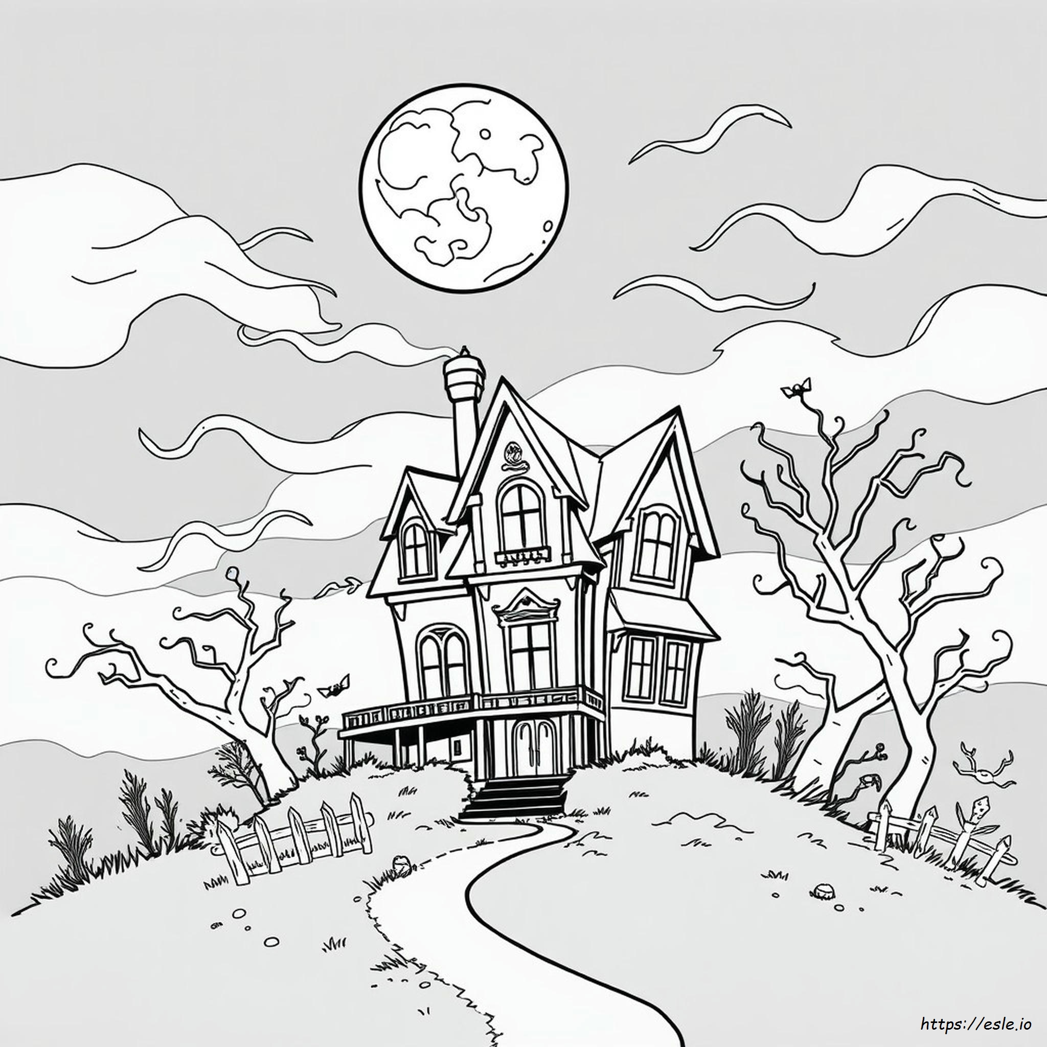 Gambar Mewarnai Rumah Hantu Mudah