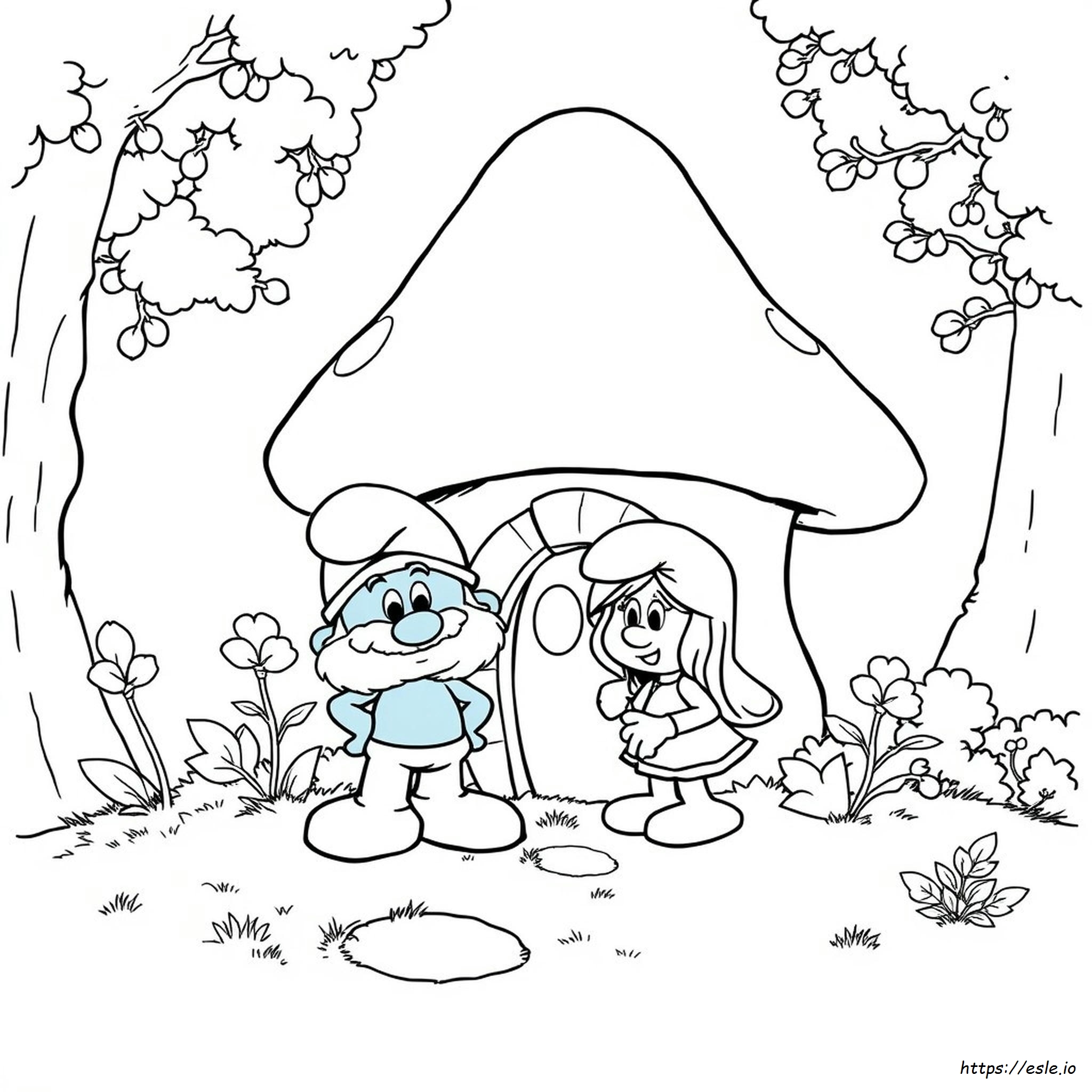 Smurf Mushroom House Coloring Pages