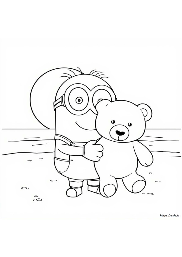 Minion Bob With Teddy Bear Coloring Page
