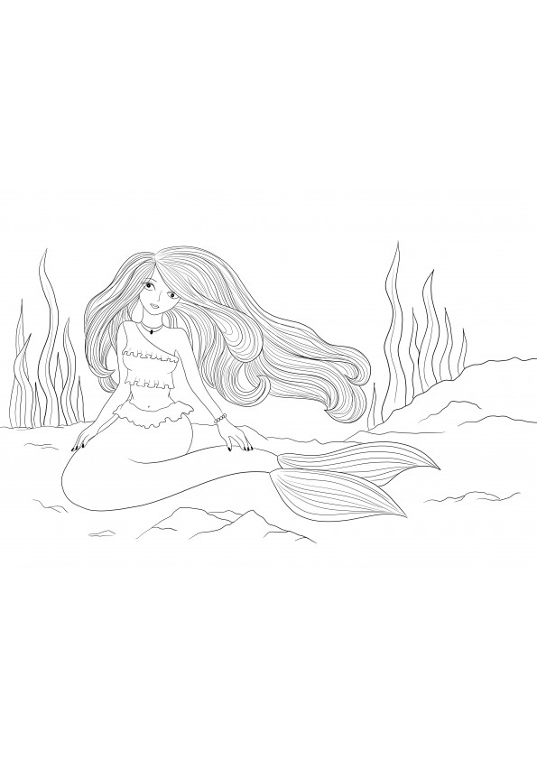 Beautiful mermaid free to color and download image.