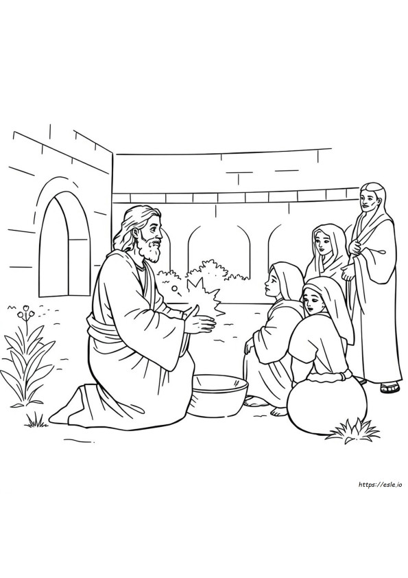 Jesus Lava Os Pés Dos Discípulos Para Colorir