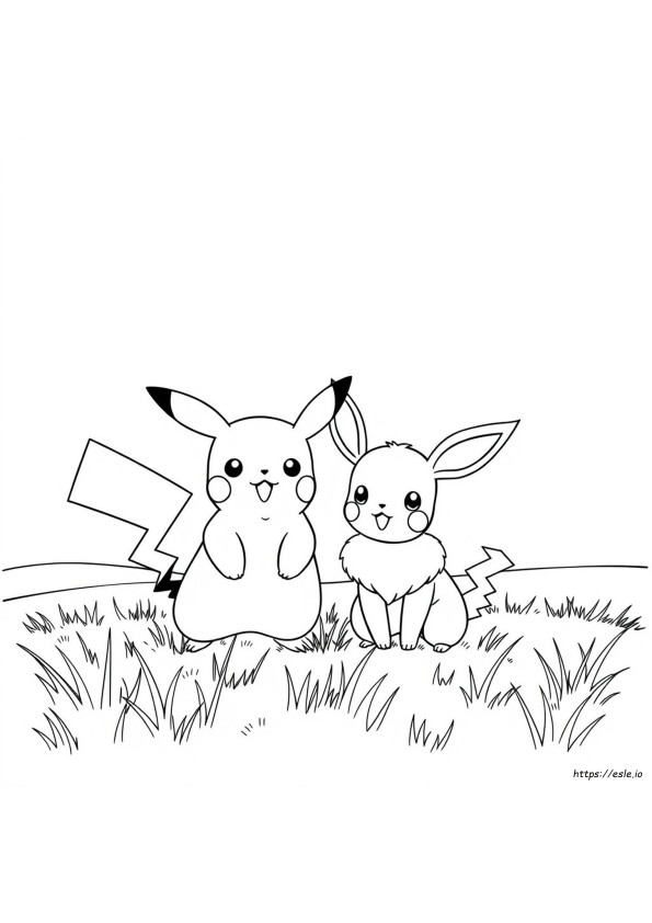 Pikachu Dan Eevee Lembar Mewarnai