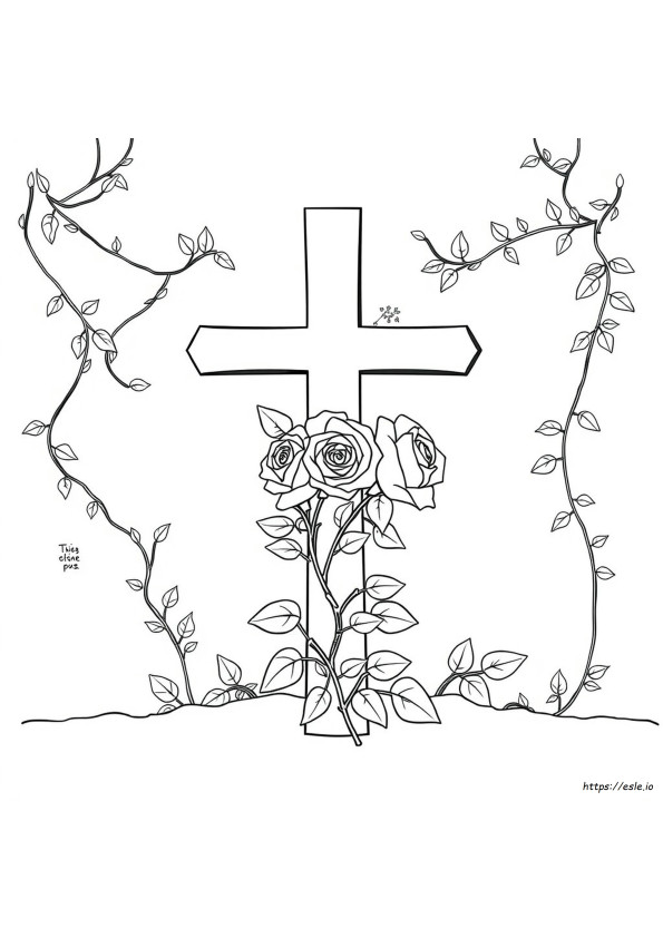 Coloriage Croix Avec Des Roses